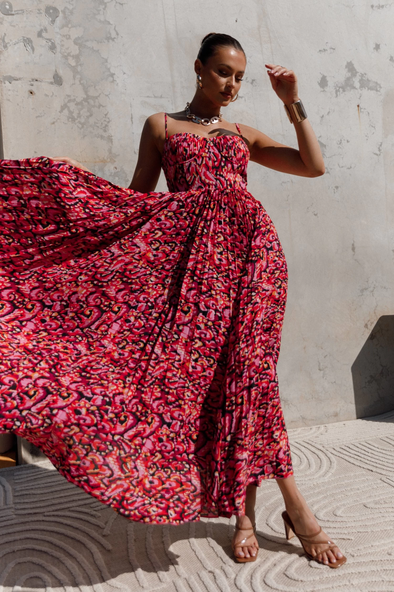 Achanti Pleated Maxi Dress - Pink Multi - Image 2