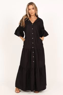Aimee Button Front Maxi Dress - Black