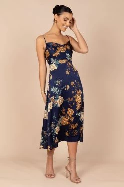 Alejandra Cowl Neck Midi Dress - Navy