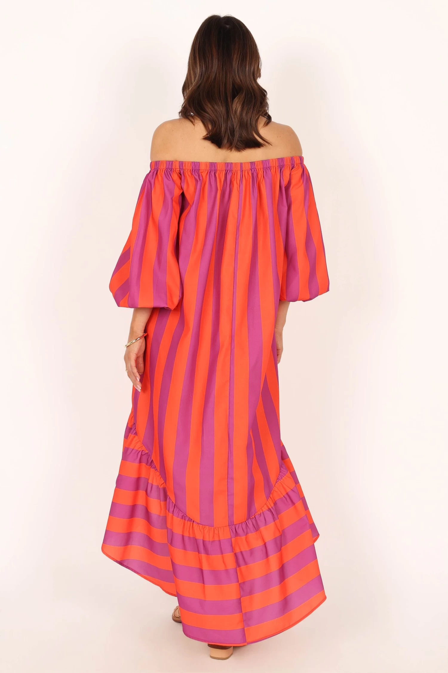 Alysa Off Shoulder Midi Dress - Coral Stripe - Image 4
