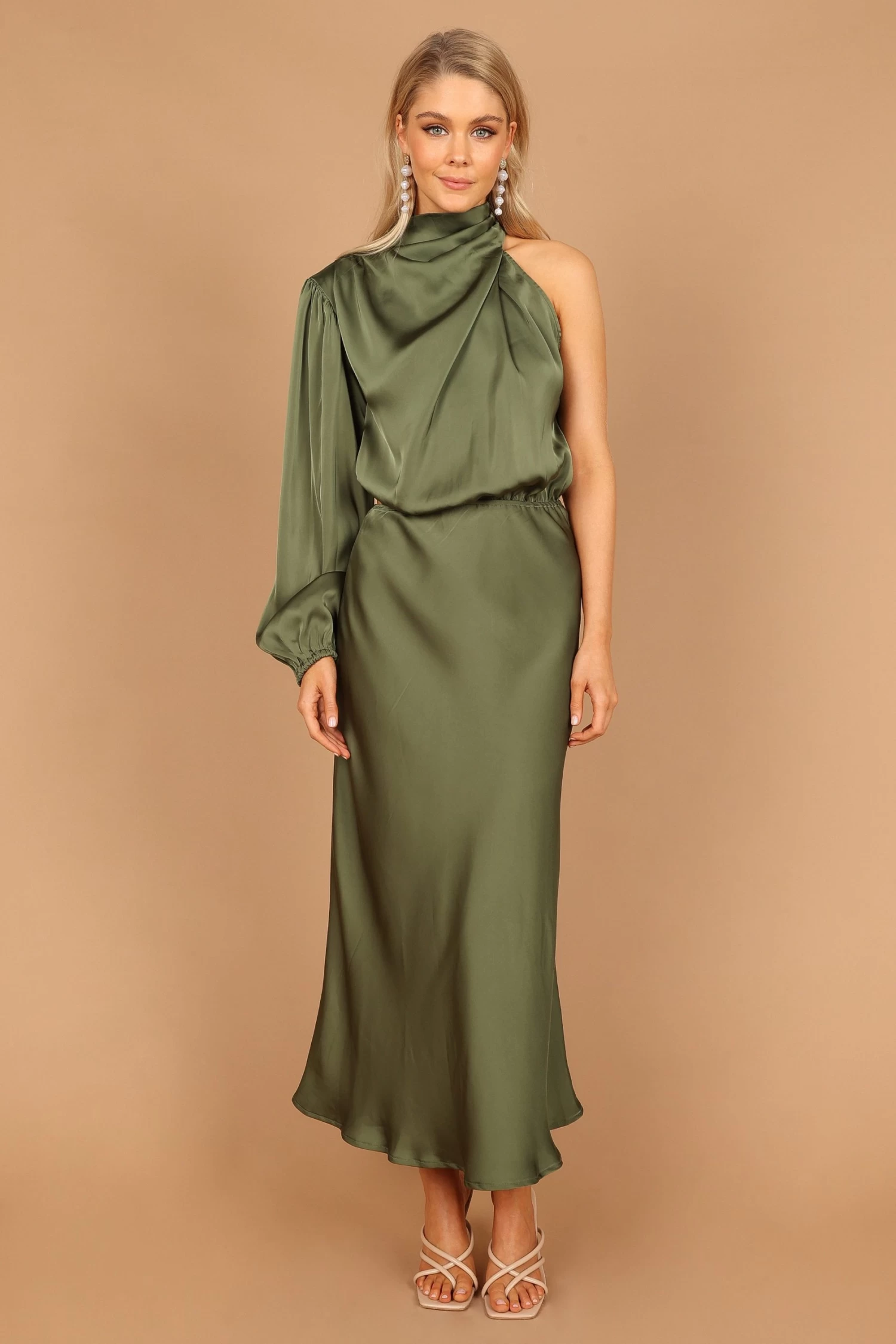 Amelie One Shoulder Midi Dress - Olive - Image 4