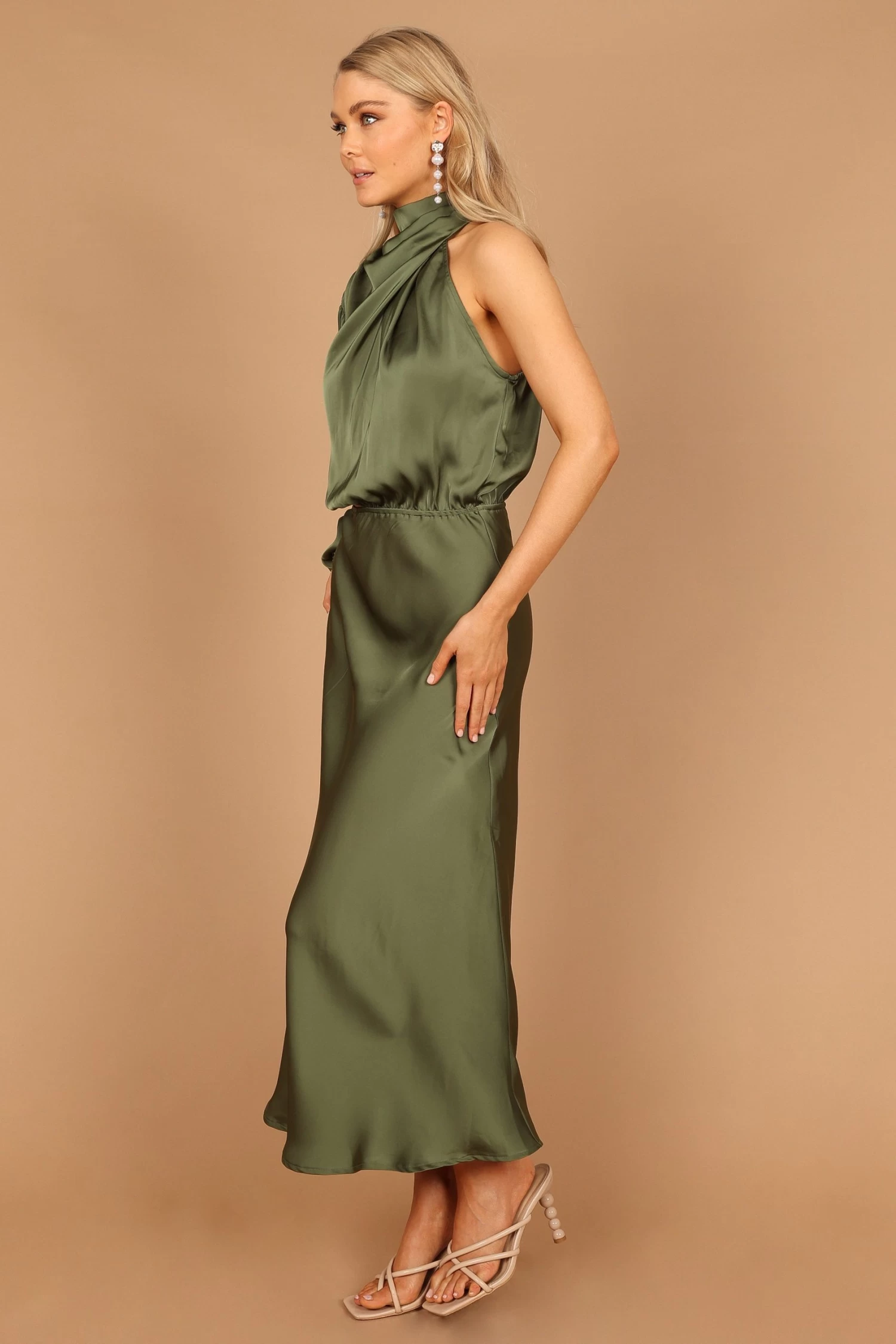 Amelie One Shoulder Midi Dress - Olive - Image 6