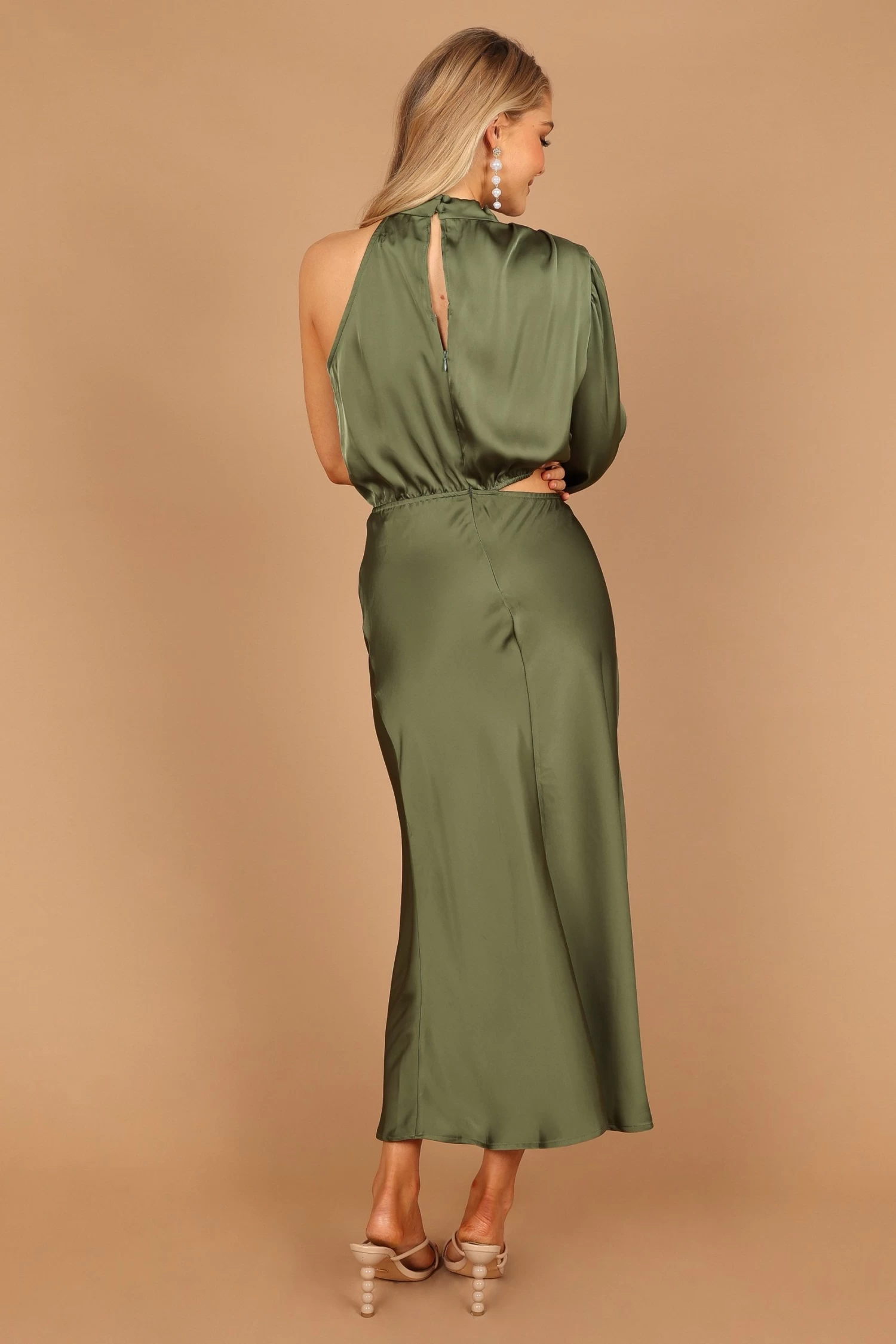 Amelie One Shoulder Midi Dress - Olive - Image 7