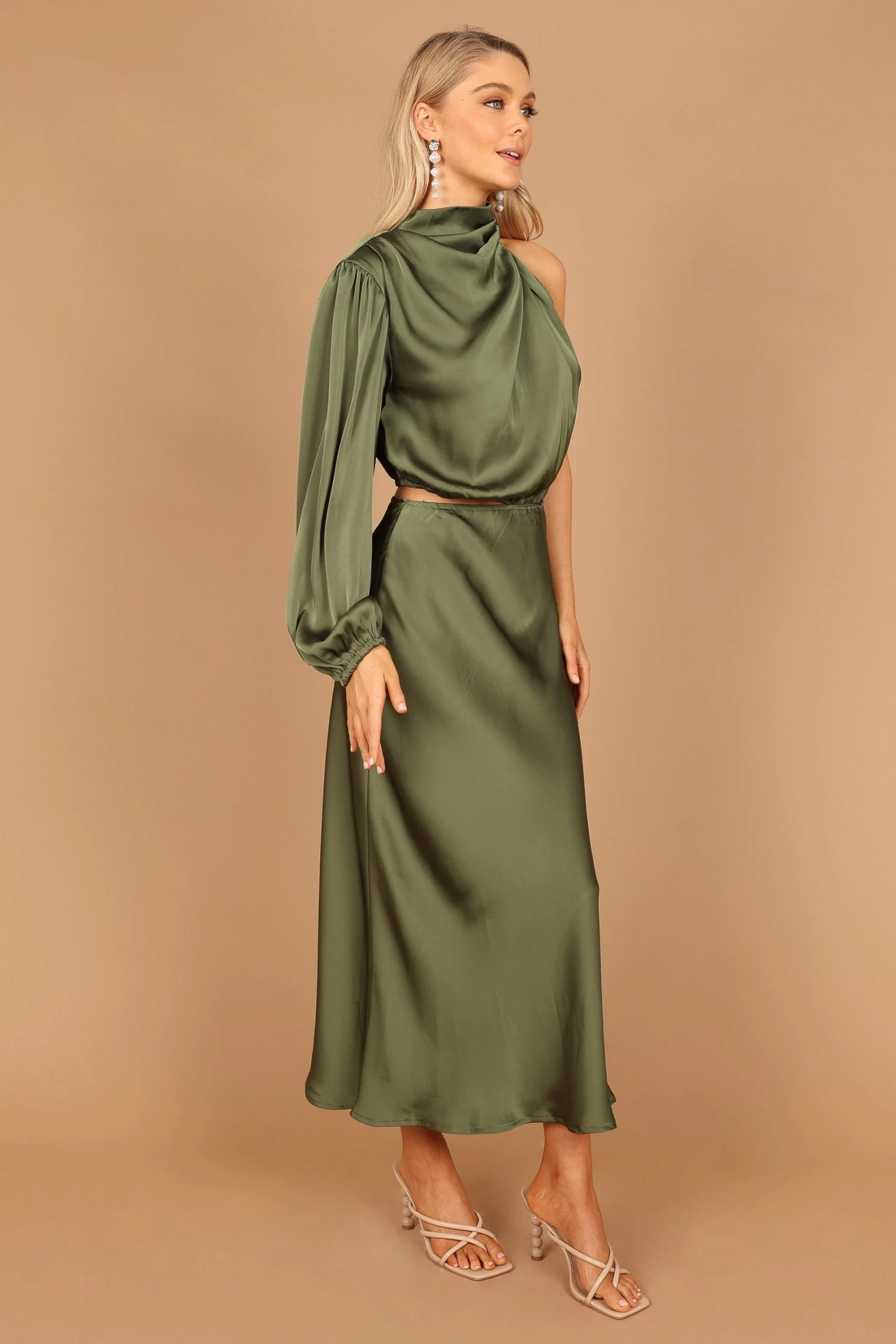 Amelie One Shoulder Midi Dress - Olive - Image 9