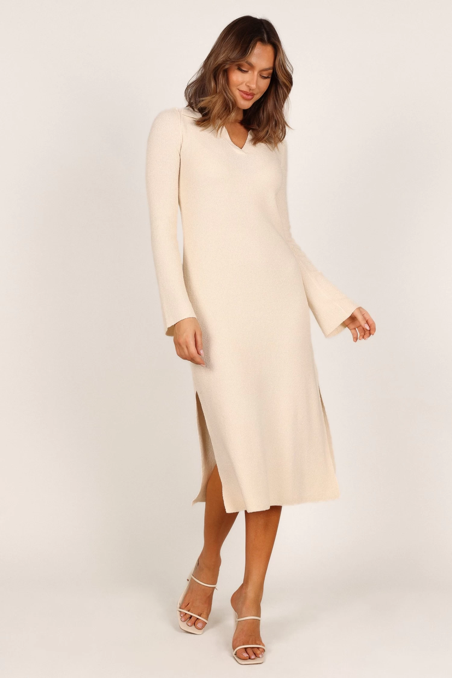 Aubin Long Sleeve Polo Knit Midi Dress - Cream - Image 7