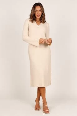 Aubin Long Sleeve Polo Knit Midi Dress - Cream