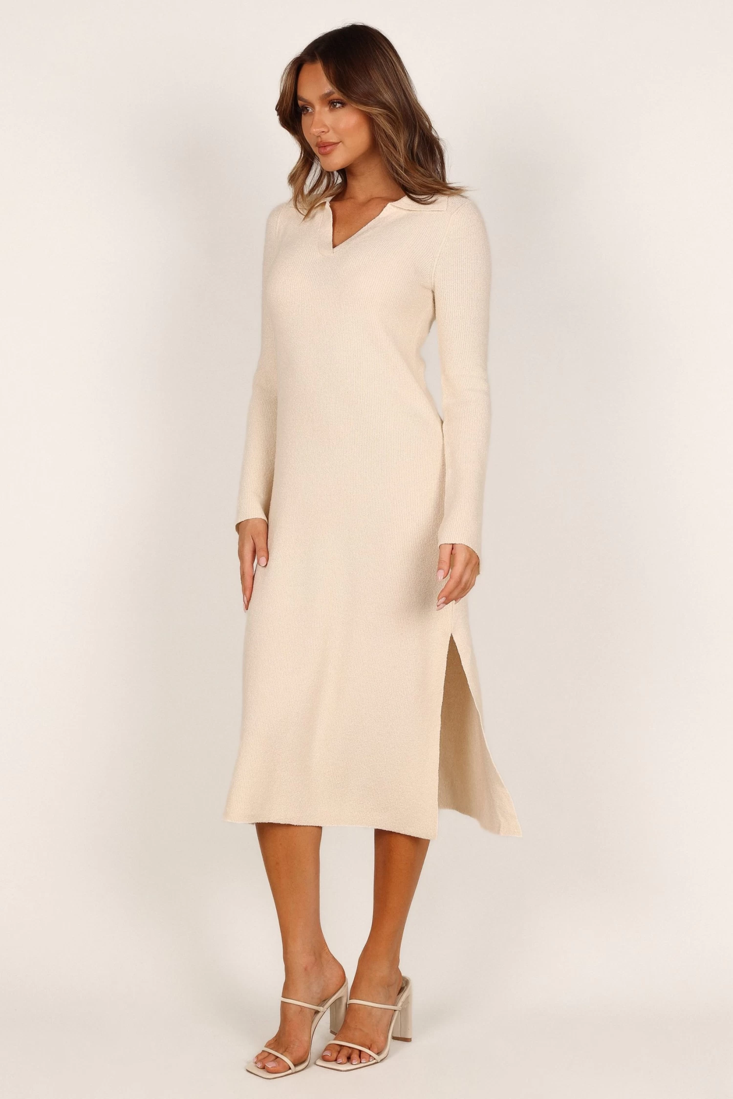 Aubin Long Sleeve Polo Knit Midi Dress - Cream - Image 4