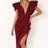 Augie Frill Shoulder Maxi Dress - Burgundy