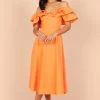 Cabo Frill Sleeve Midi Dress - Orange