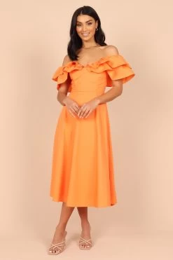 Cabo Frill Sleeve Midi Dress - Orange