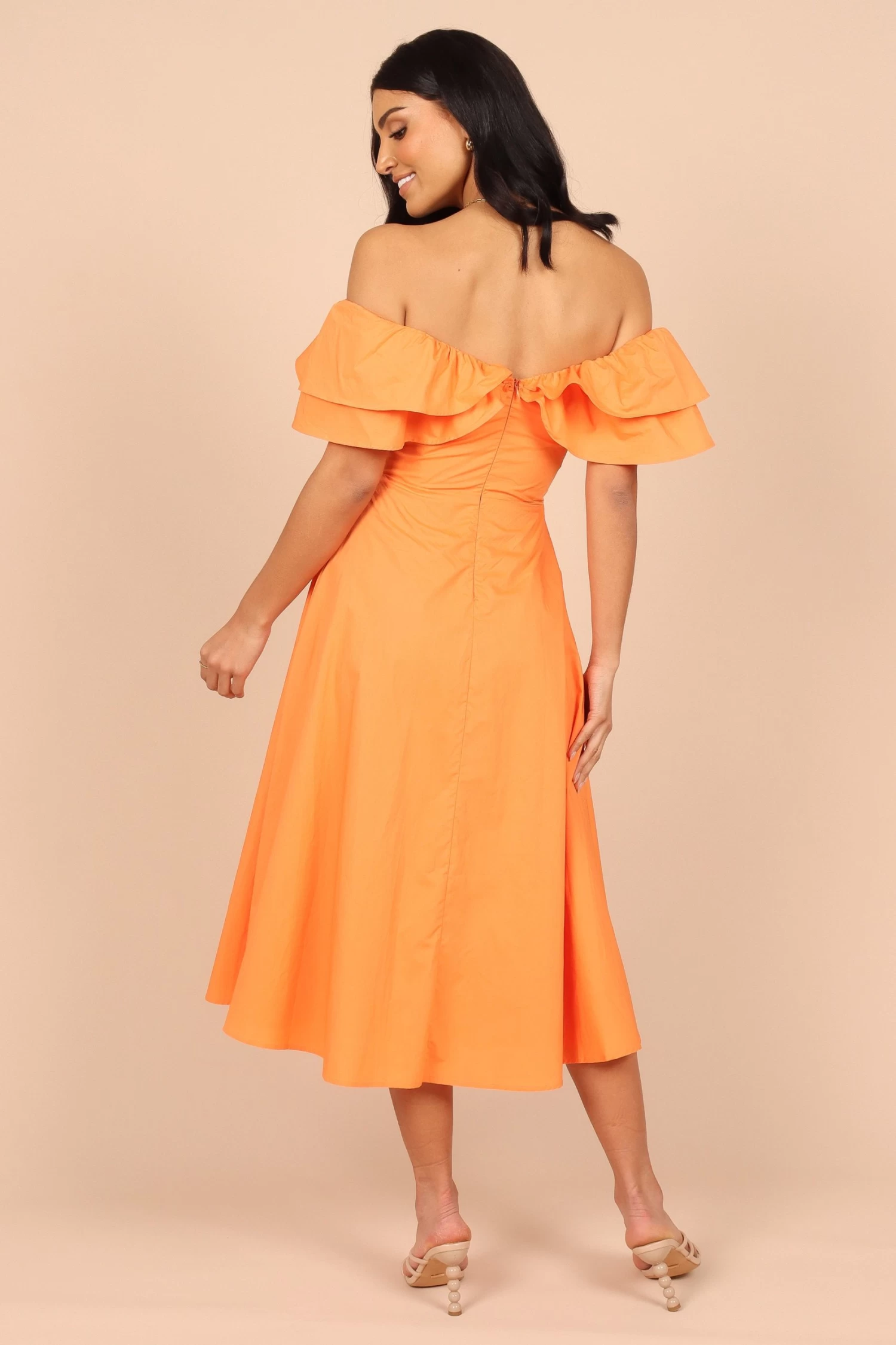 Cabo Frill Sleeve Midi Dress - Orange - Image 3