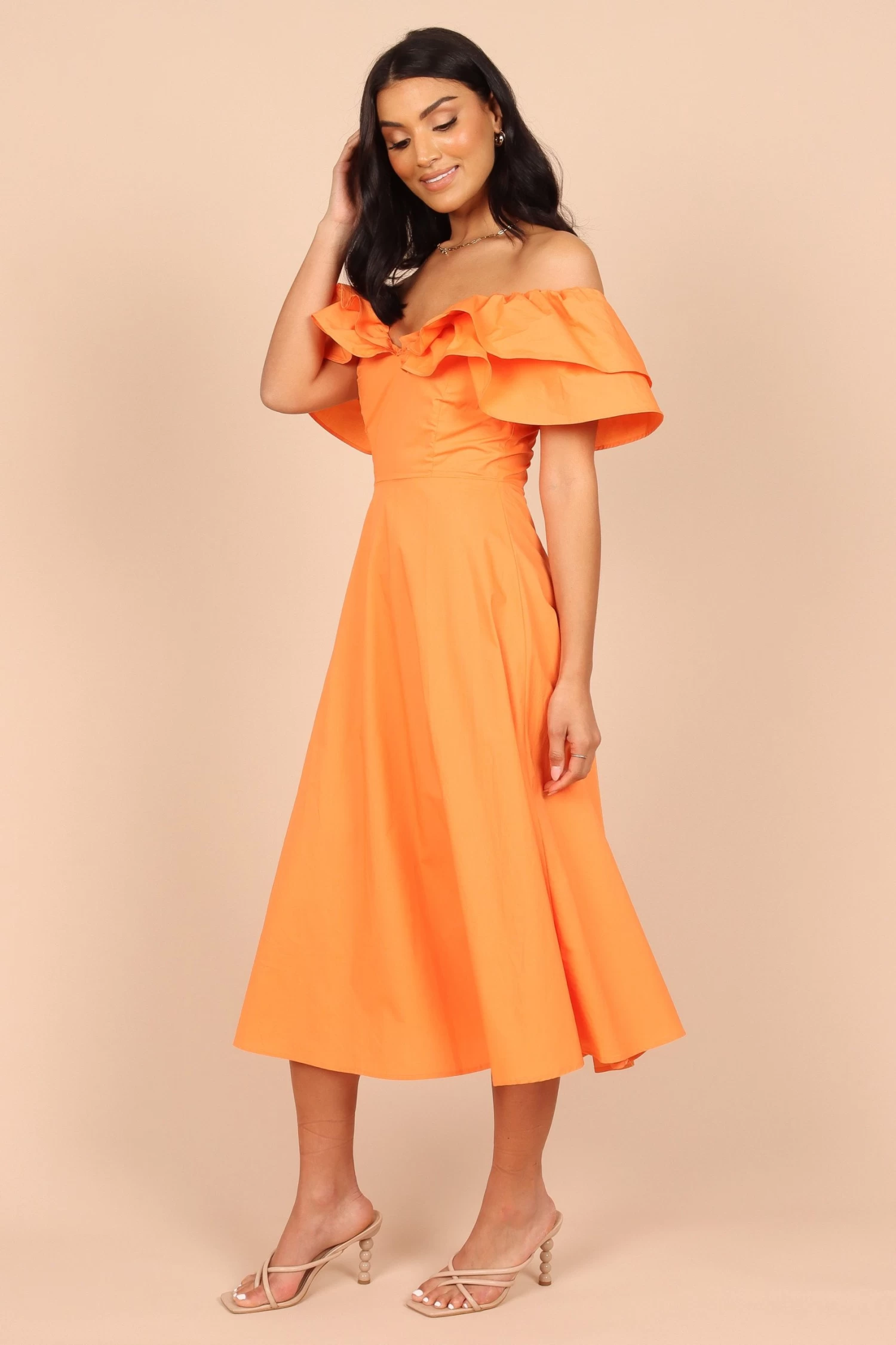 Cabo Frill Sleeve Midi Dress - Orange - Image 4