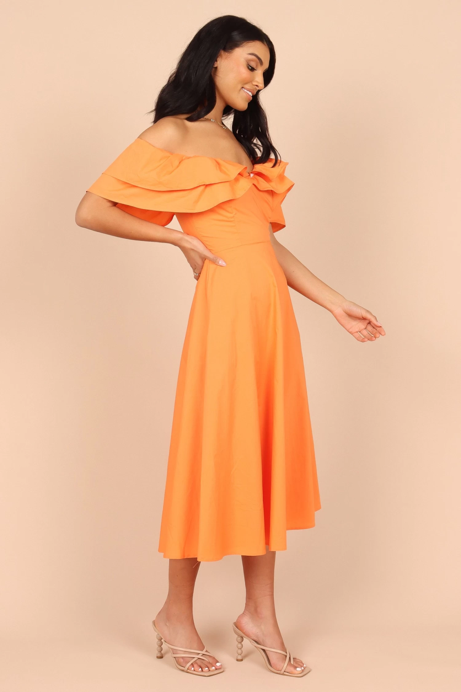 Cabo Frill Sleeve Midi Dress - Orange - Image 5