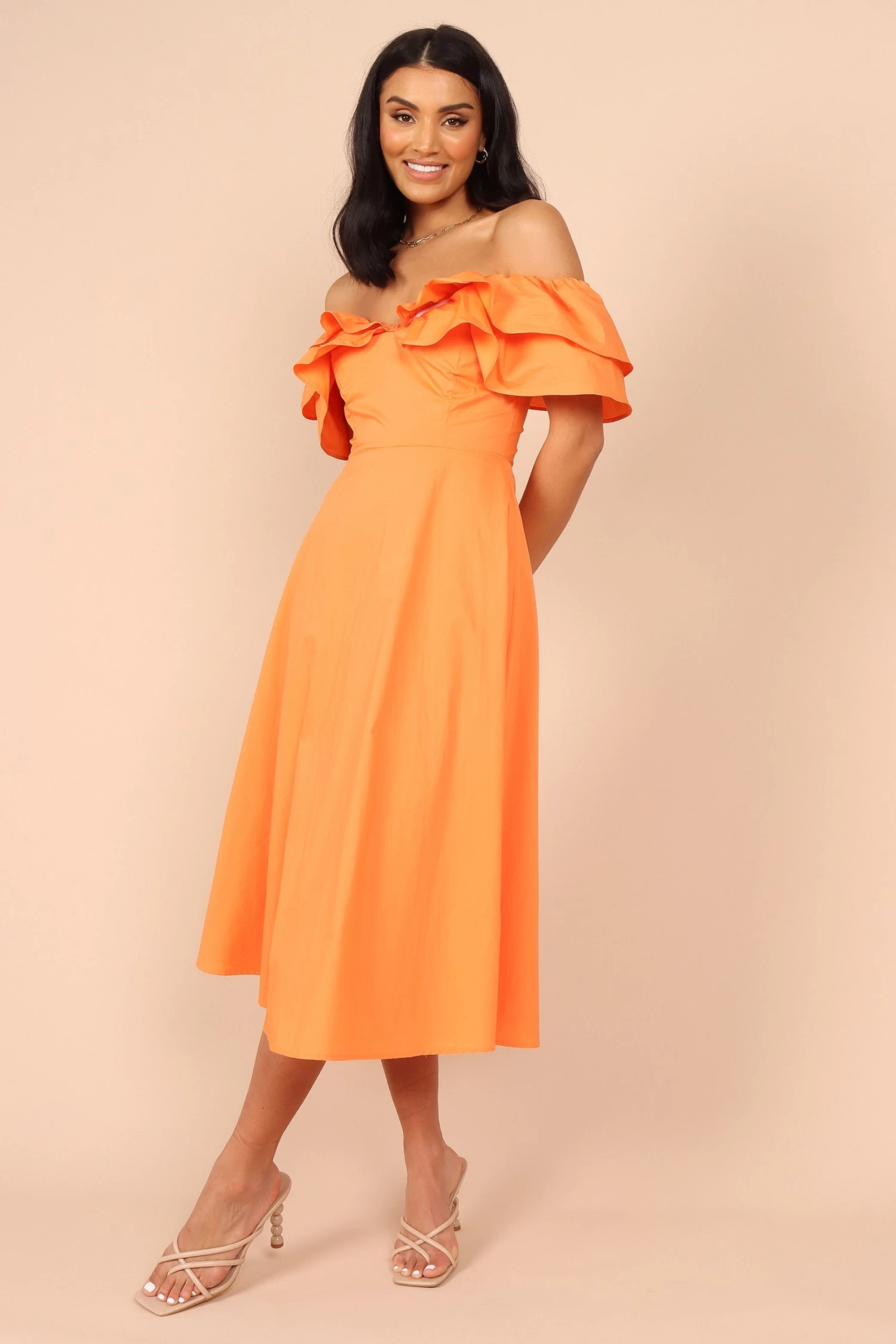 Cabo Frill Sleeve Midi Dress - Orange - Image 6