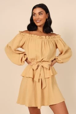Callie Off Shoulder Mini Dress - Mustard