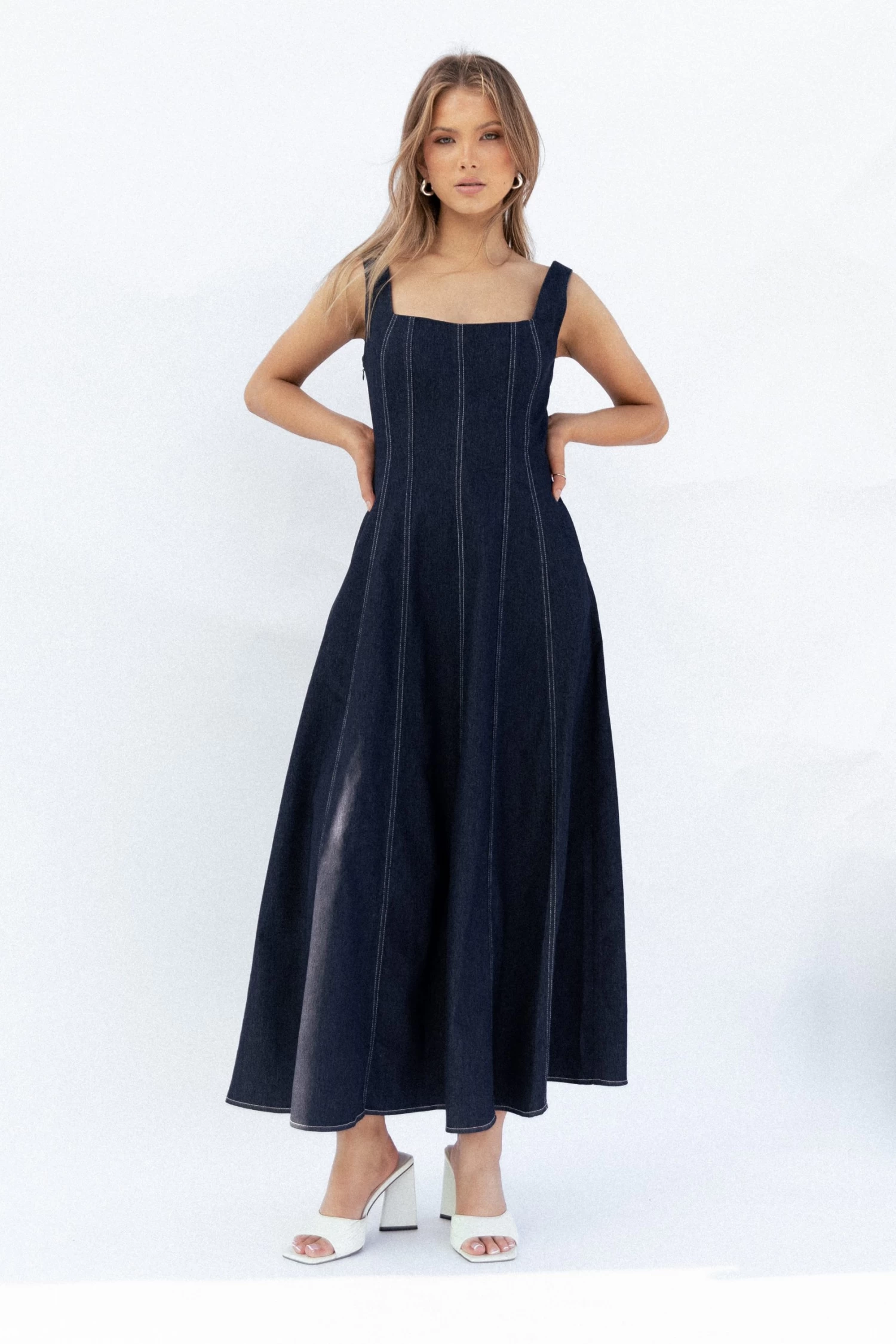 Callum Midi Dress - Dark Denim