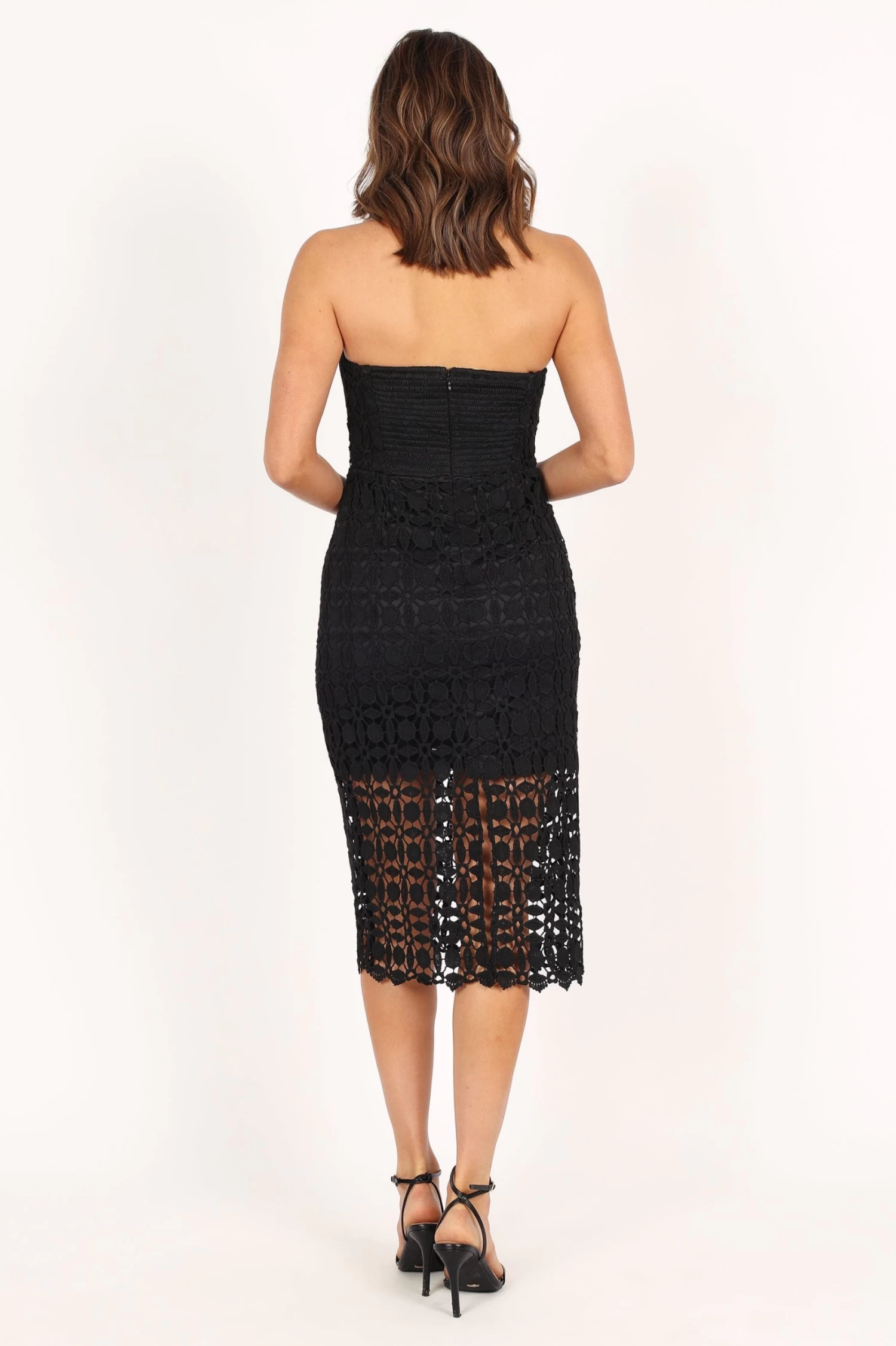 Candice Strapless Lace Midi Dress - Black - Image 5