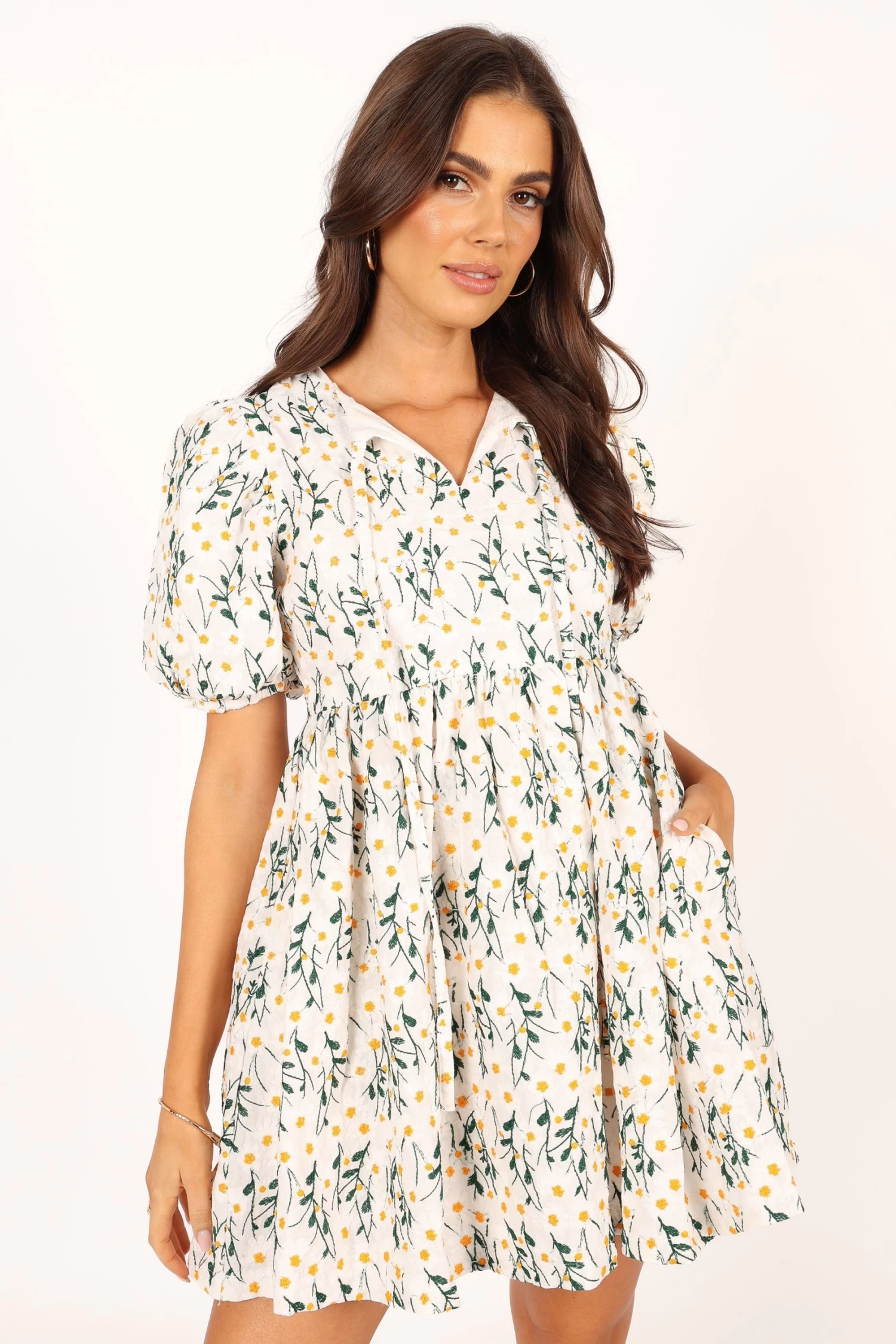 Carla Puff Sleeve Mini Dress - White - Image 3