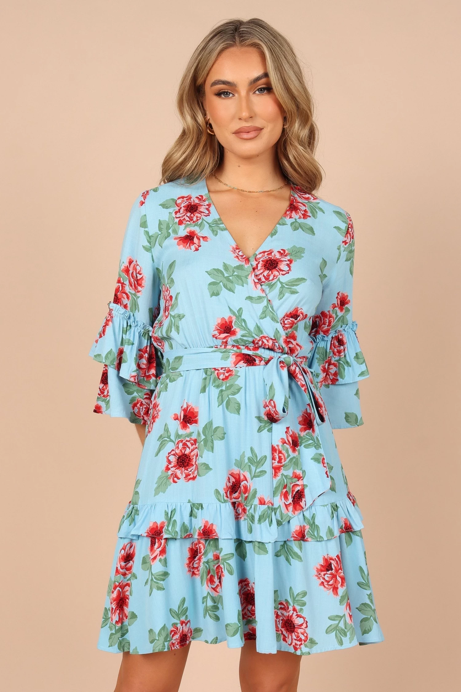 Cassatt Wrap Mini Dress - Blue Floral - Image 3