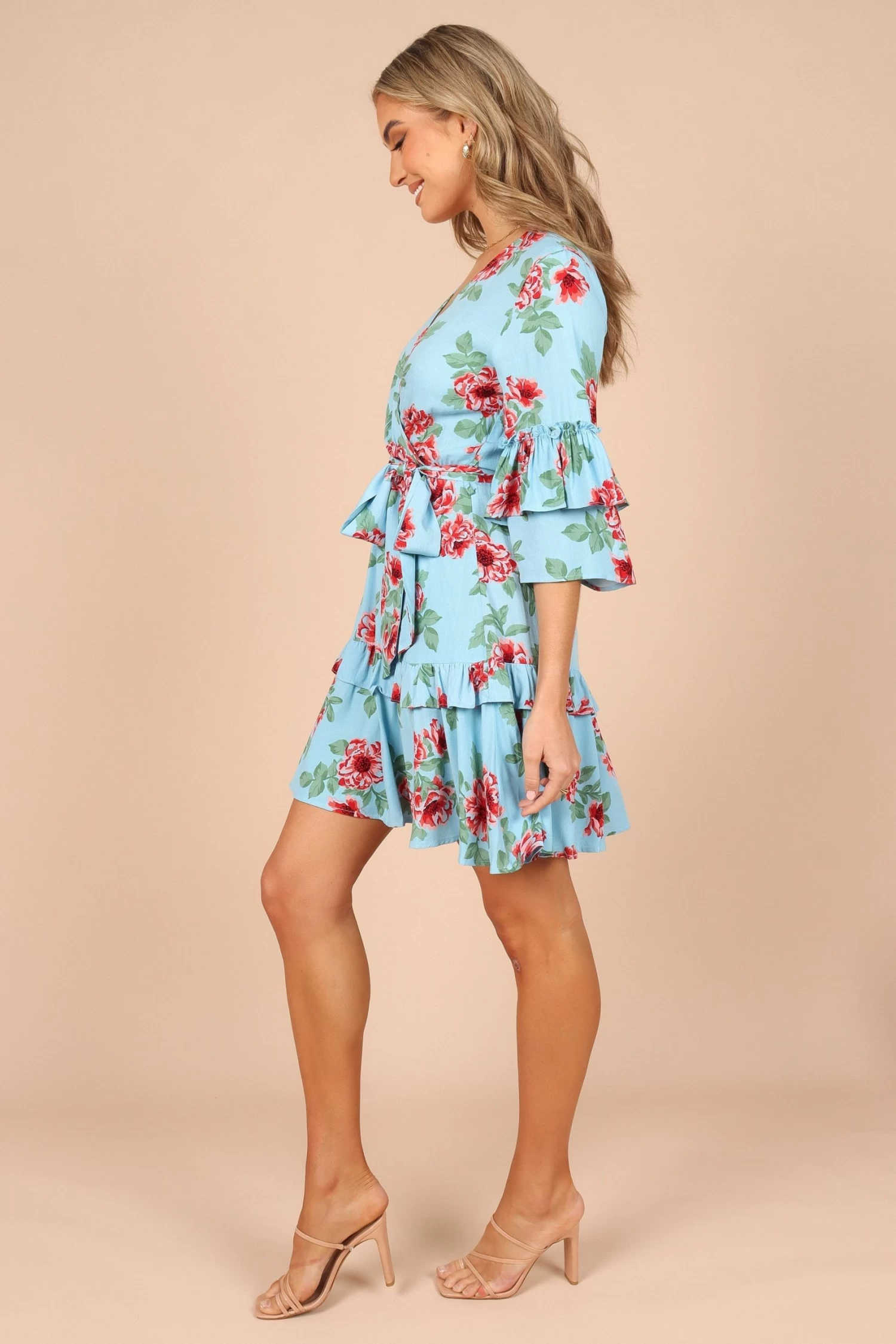 Cassatt Wrap Mini Dress - Blue Floral - Image 7