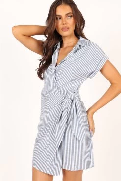 Chourt Wrap Mini Dress - Navy White