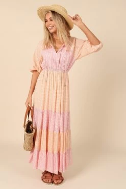 Clarita Tiered Maxi Dress - Gingham Splice