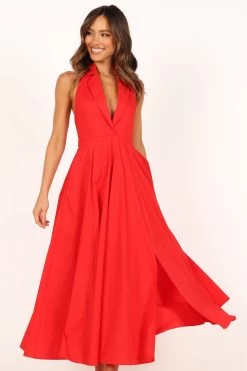 Dita Halterneck Midi Dress - Tomato