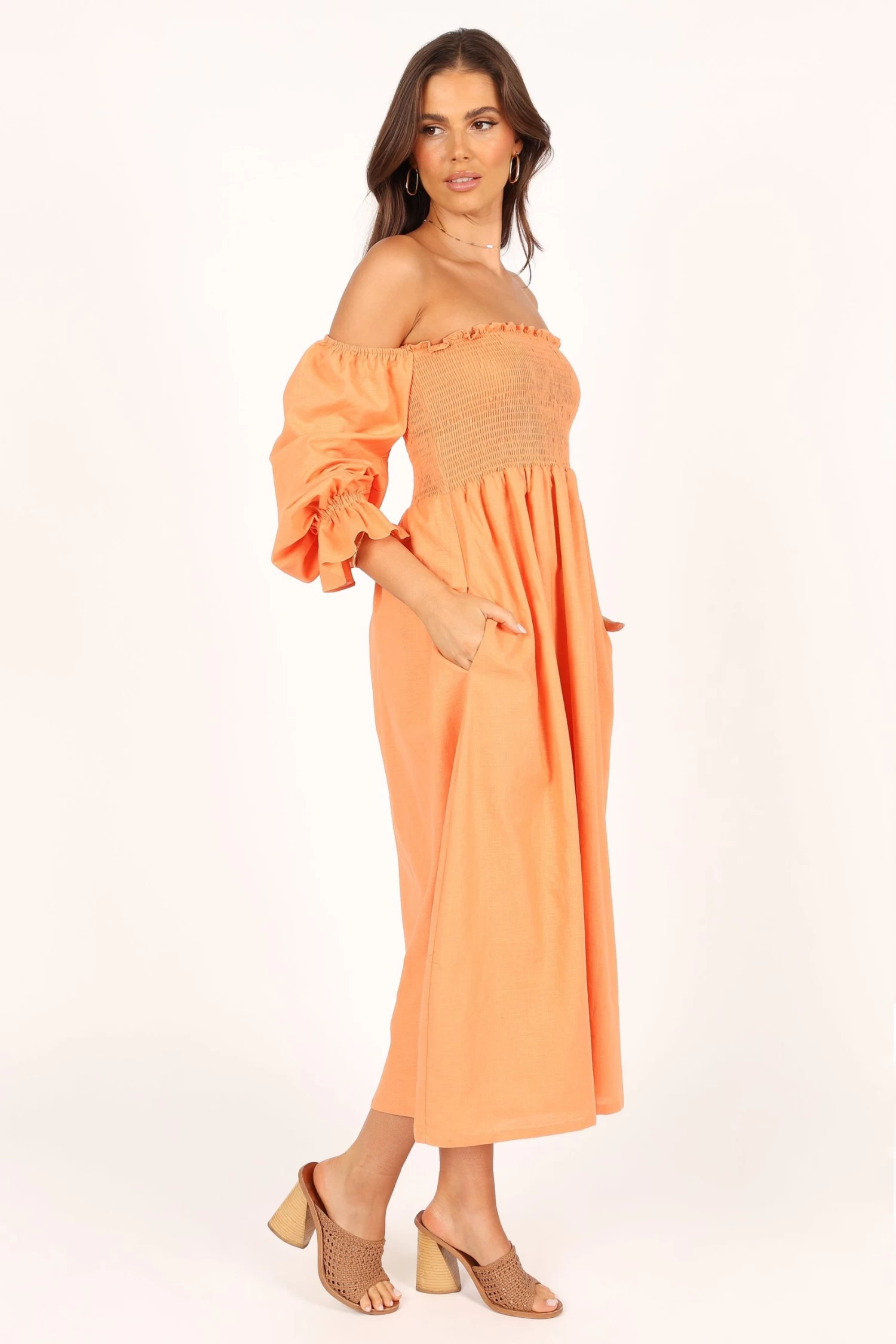 Domenica Off Shoulder Midi Dress - Orange - Image 8