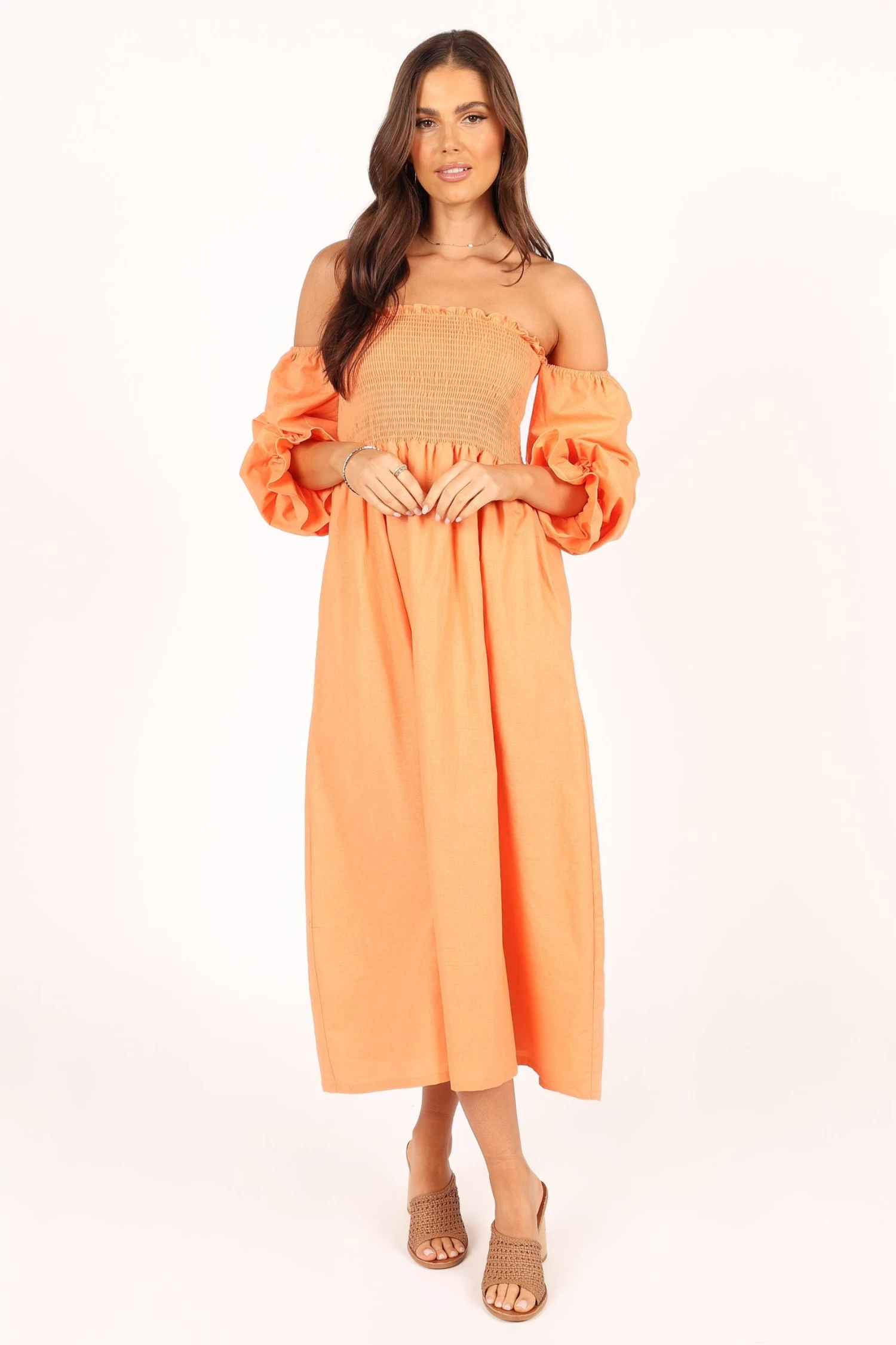 Domenica Off Shoulder Midi Dress - Orange - Image 9