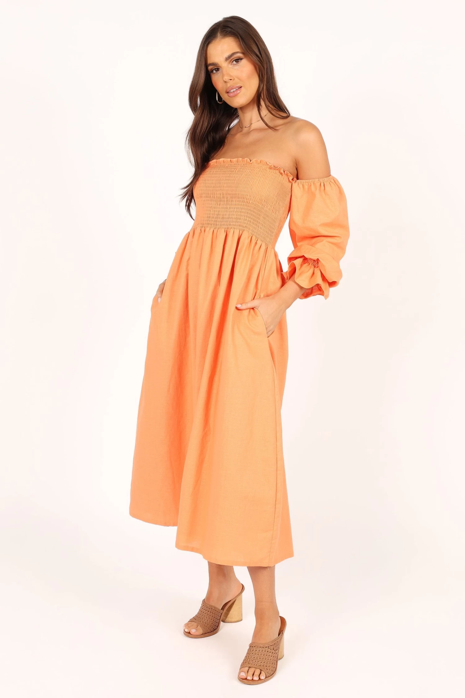 Domenica Off Shoulder Midi Dress - Orange - Image 5
