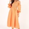 Domenica Off Shoulder Midi Dress - Orange
