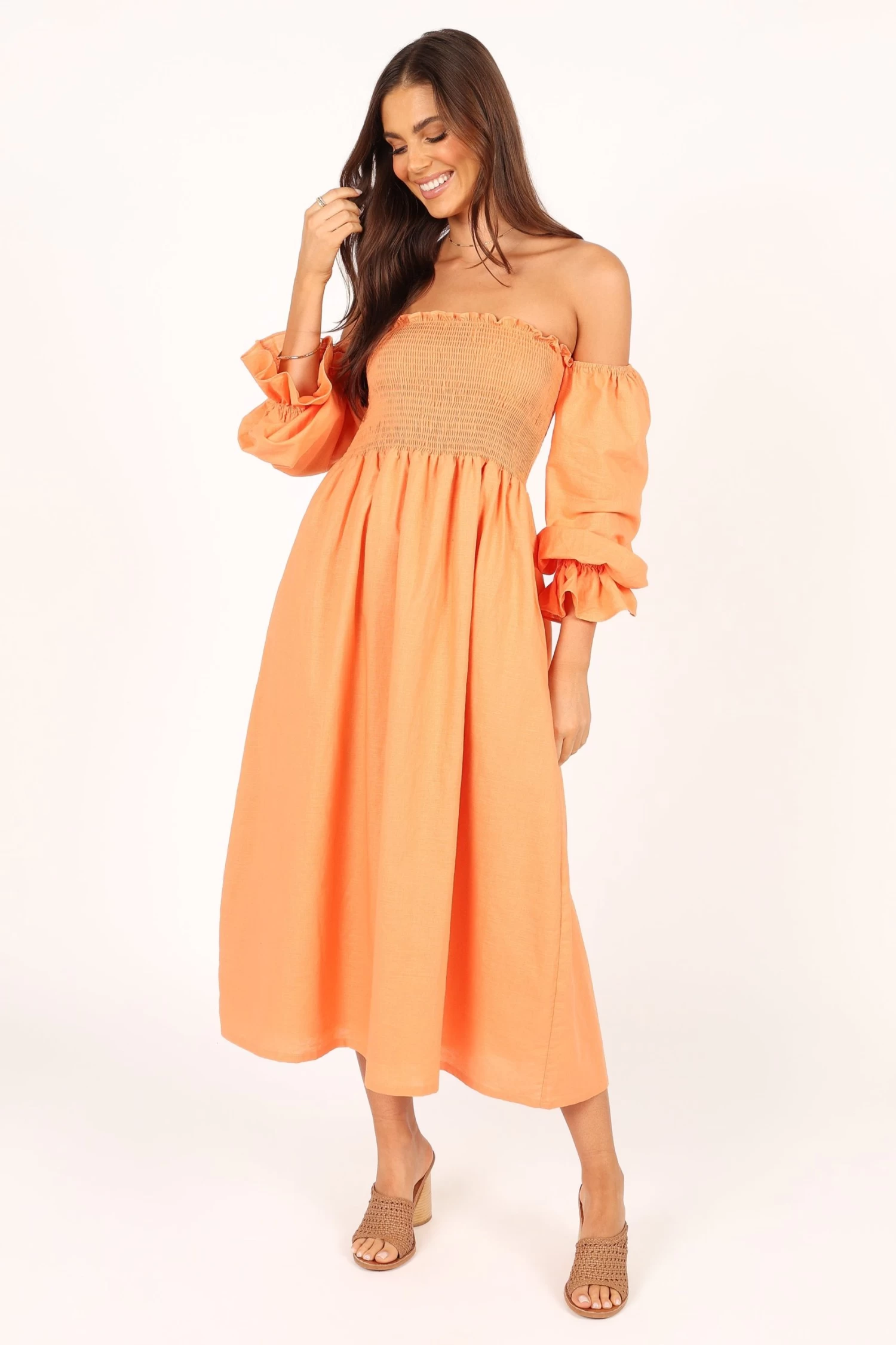 Domenica Off Shoulder Midi Dress - Orange