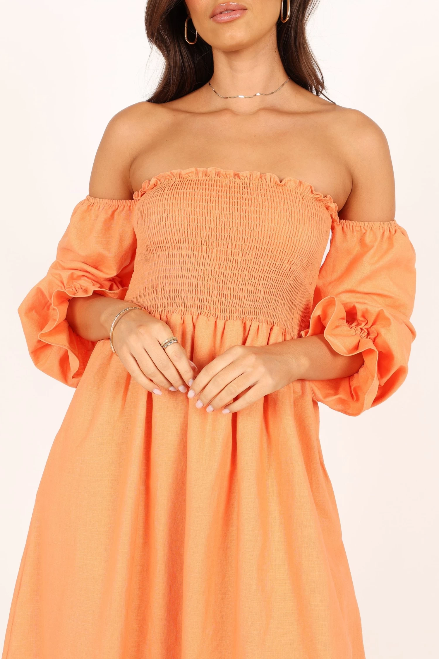 Domenica Off Shoulder Midi Dress - Orange - Image 2