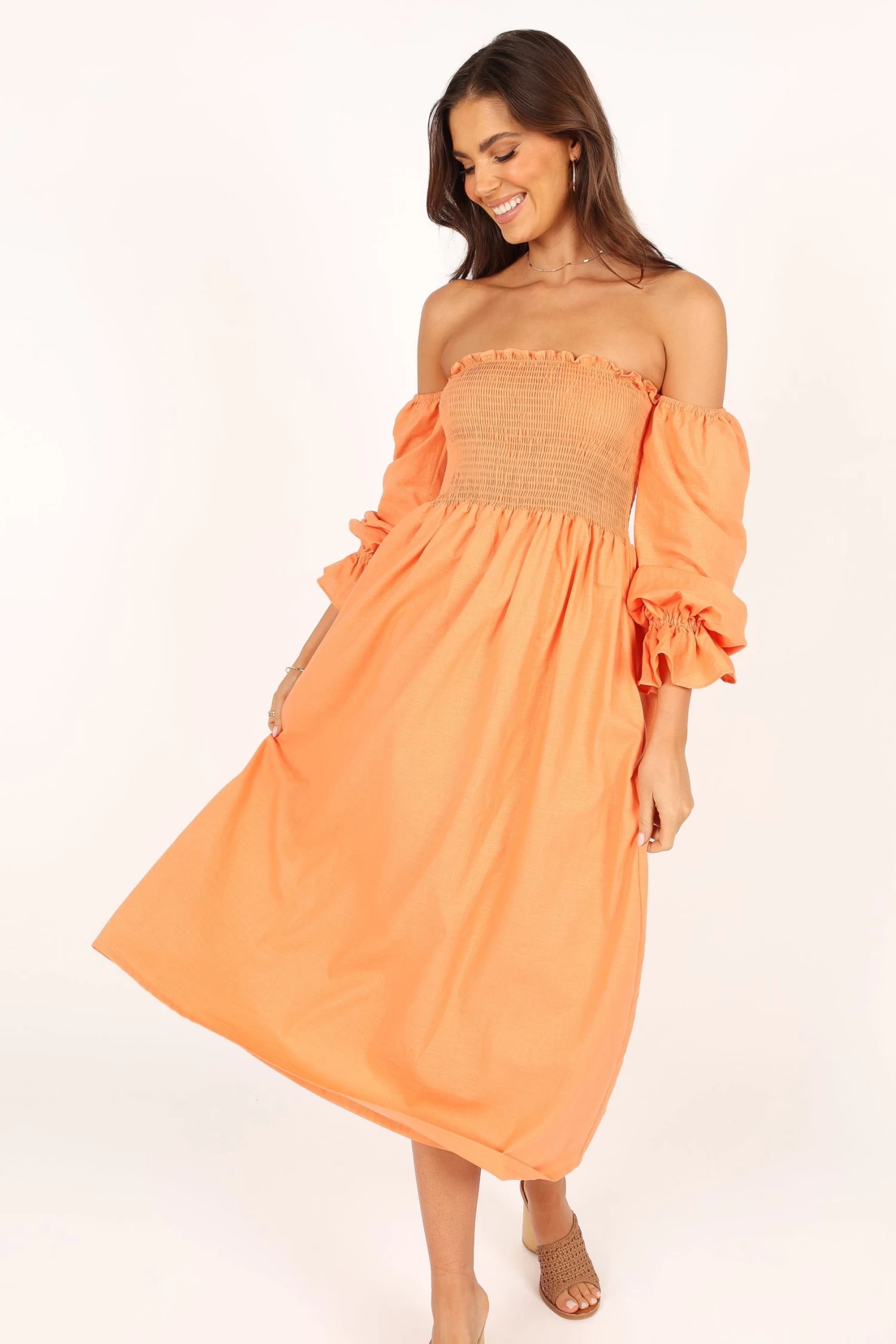 Domenica Off Shoulder Midi Dress - Orange - Image 3