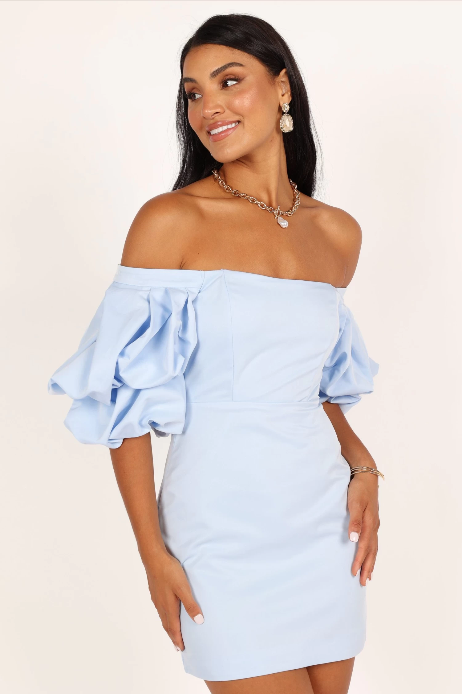 Fern Puff Sleeve Mini Dress - Icy Blue - Image 3
