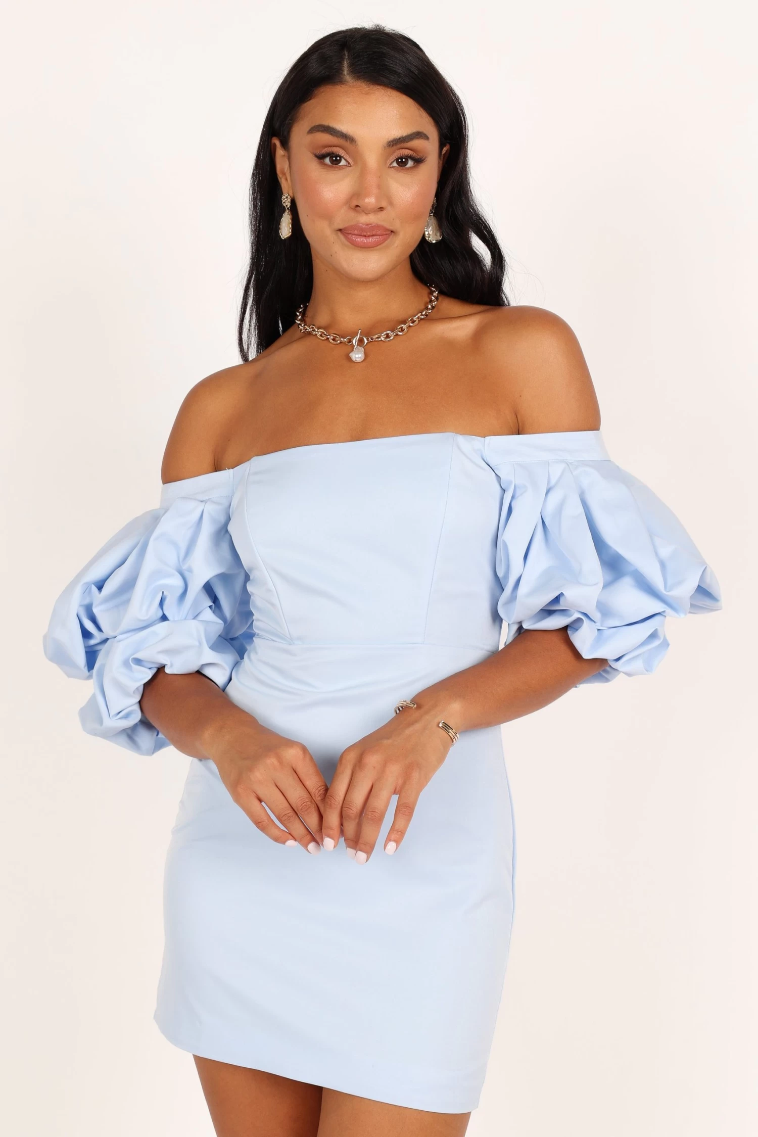 Fern Puff Sleeve Mini Dress - Icy Blue - Image 9