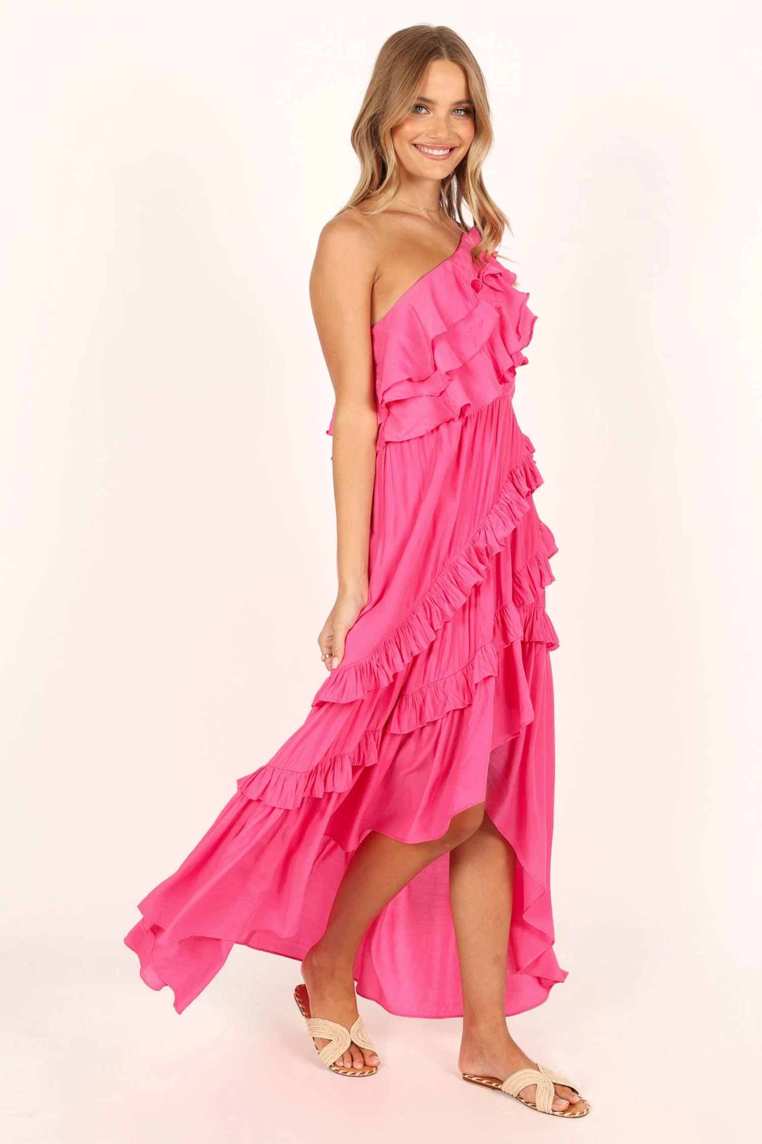 Fiorda One Shoulder Midi Dress - Pink - Image 2
