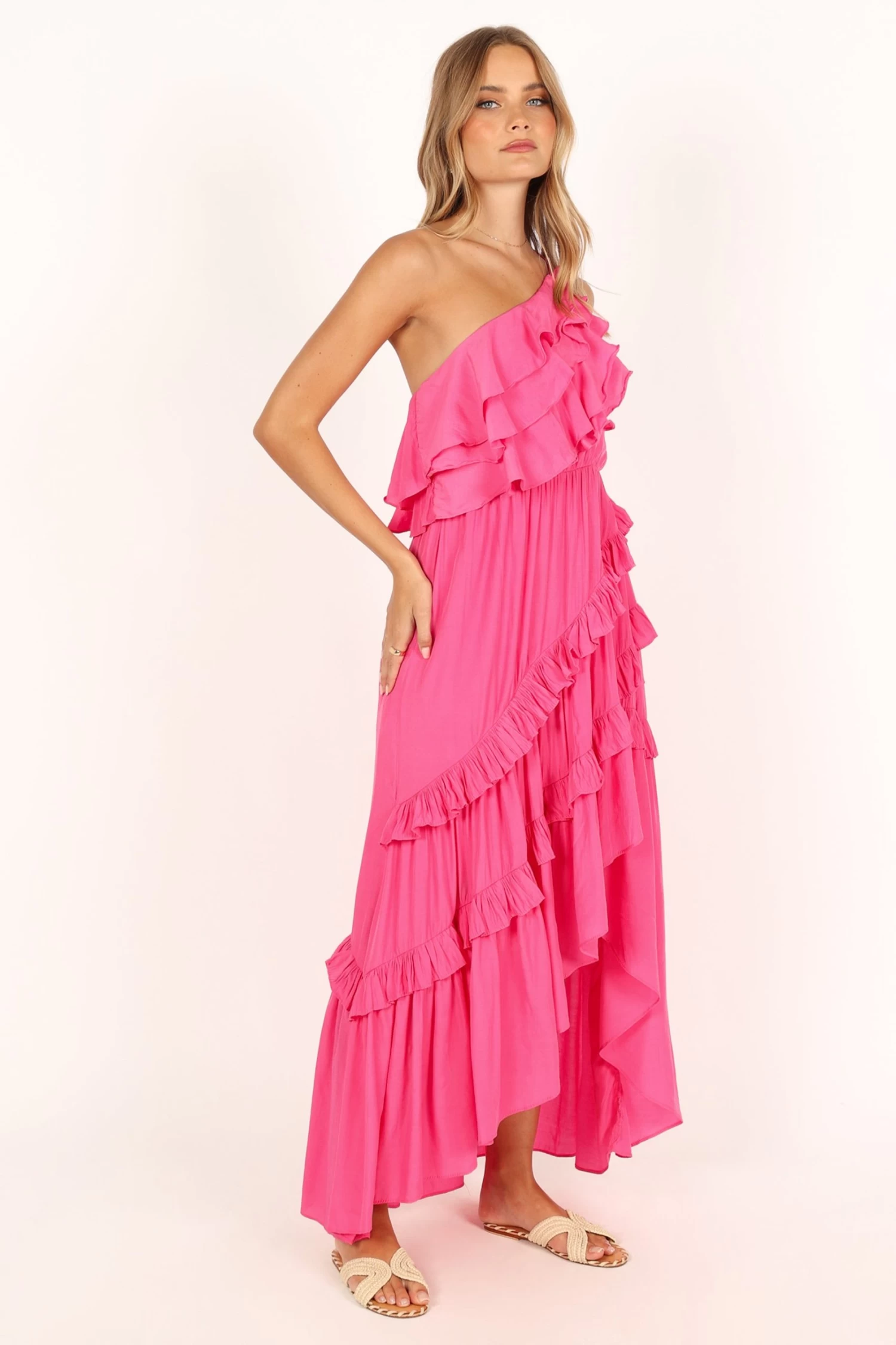 Fiorda One Shoulder Midi Dress - Pink - Image 7