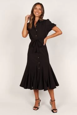 Gabrielle Button Down Midi Dress - Black