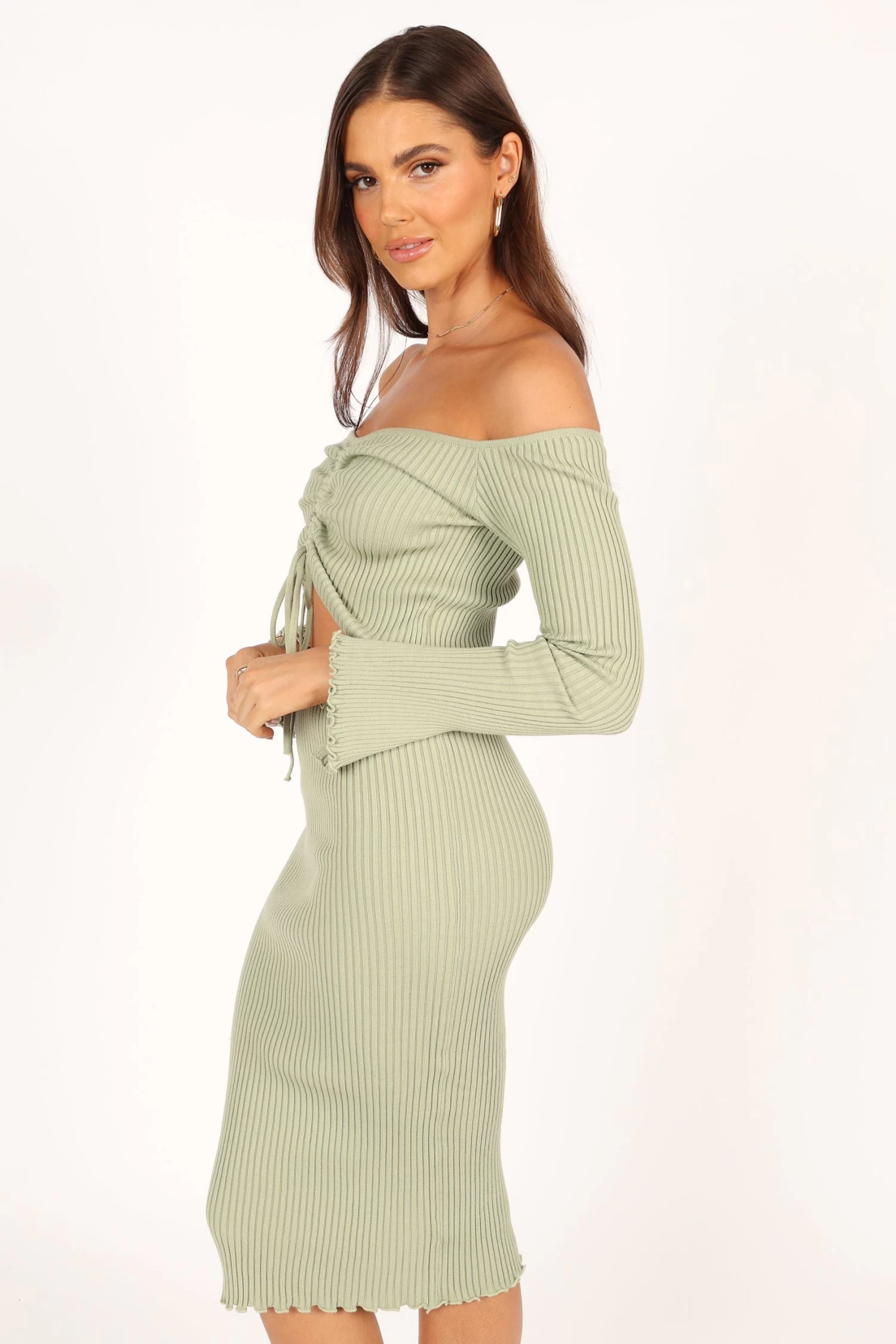Geneva Off Shoulder Midi Dress - Sage - Image 9