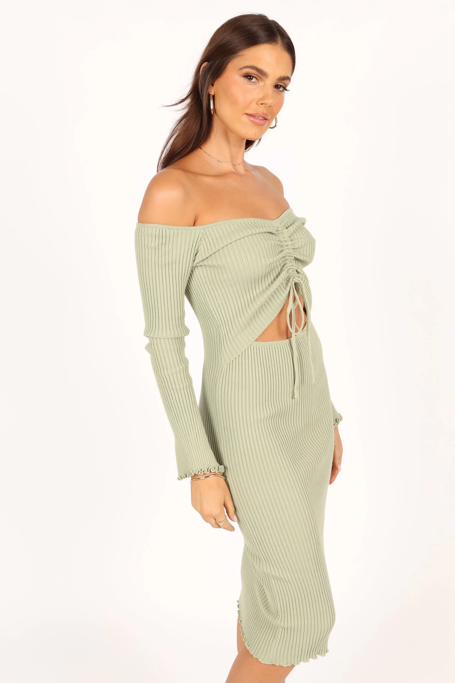 Geneva Off Shoulder Midi Dress - Sage - Image 11