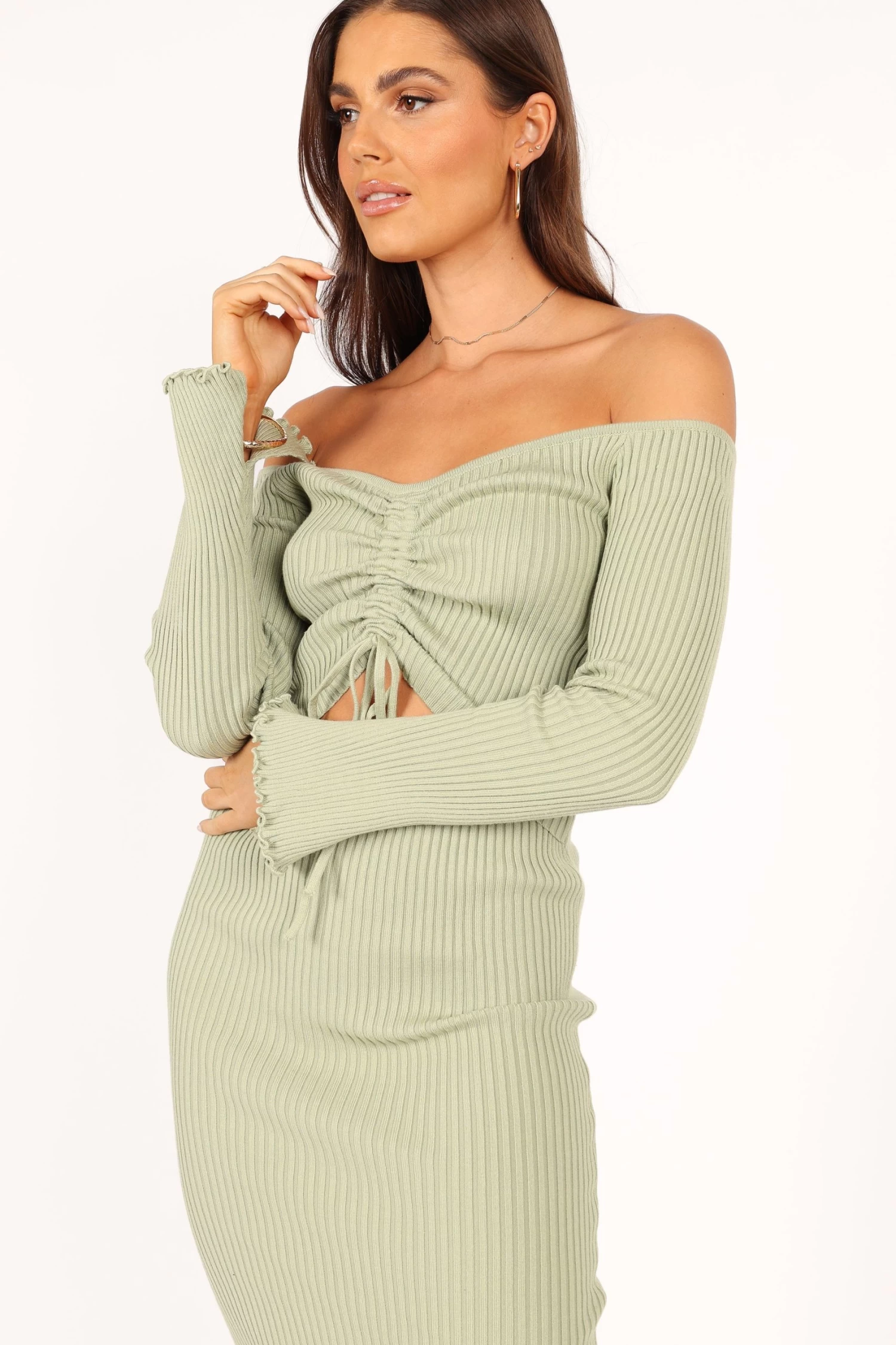 Geneva Off Shoulder Midi Dress - Sage - Image 6