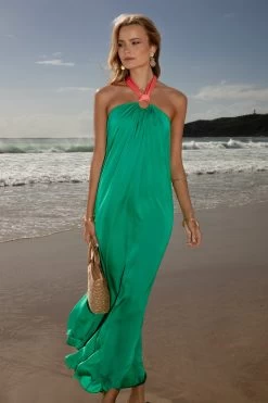 Giana Halter Neck Maxi Dress - Green