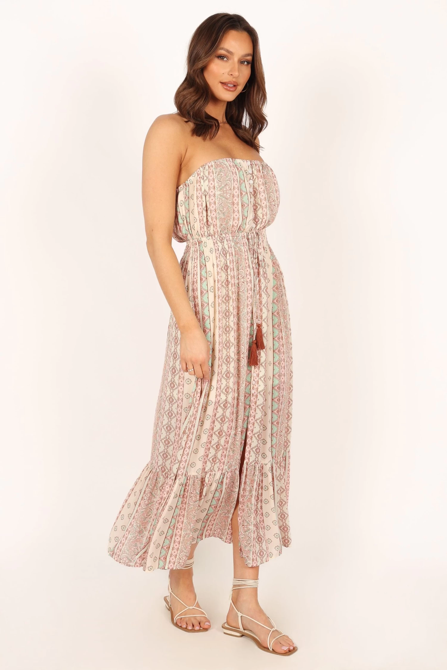Halliday Strapless Midi Dress - Tan Print - Image 7