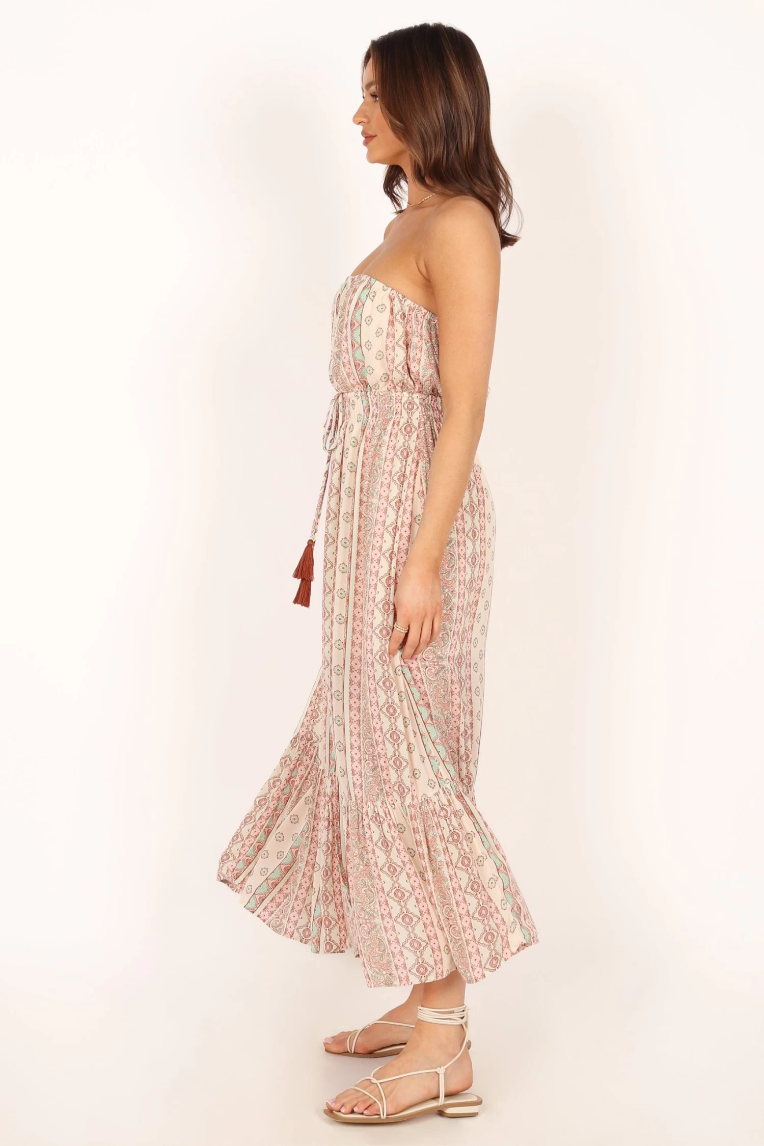 Halliday Strapless Midi Dress - Tan Print - Image 11