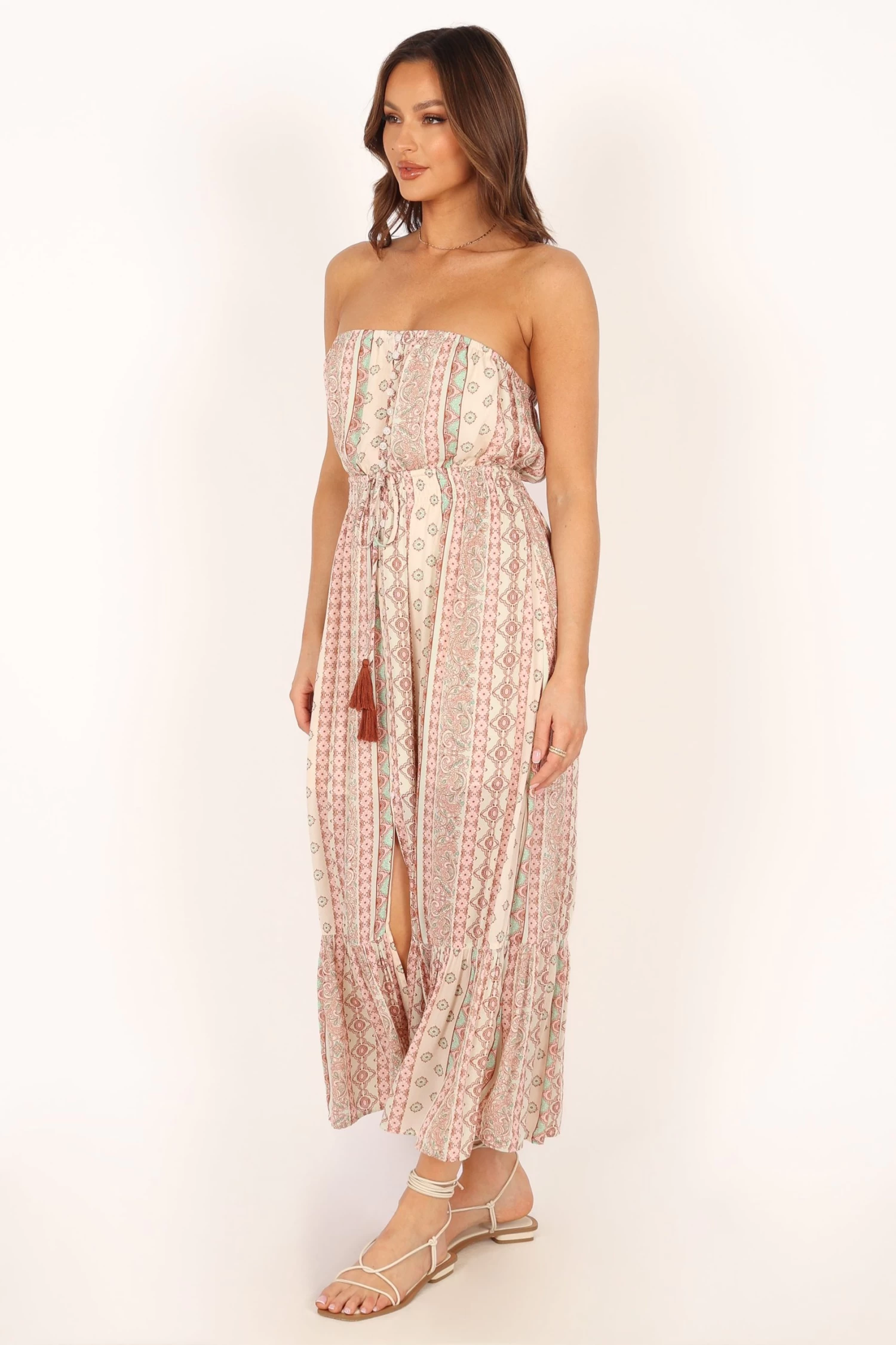 Halliday Strapless Midi Dress - Tan Print - Image 12