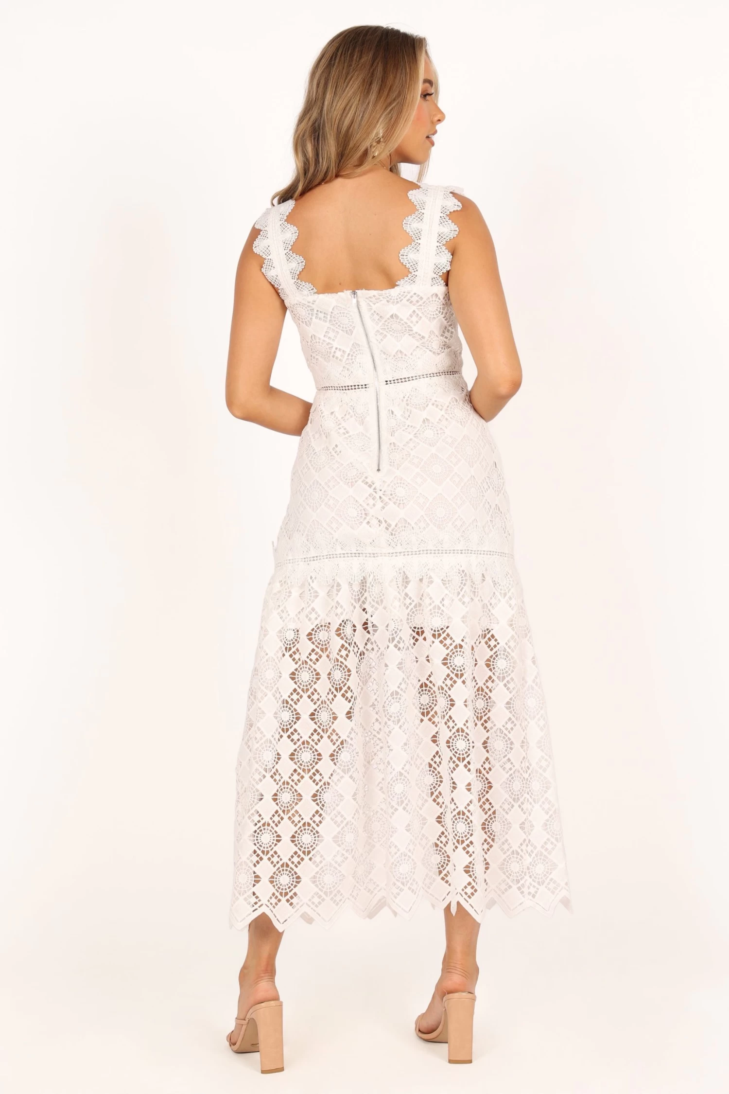 Harper Midi Lace Dress - White - Image 6