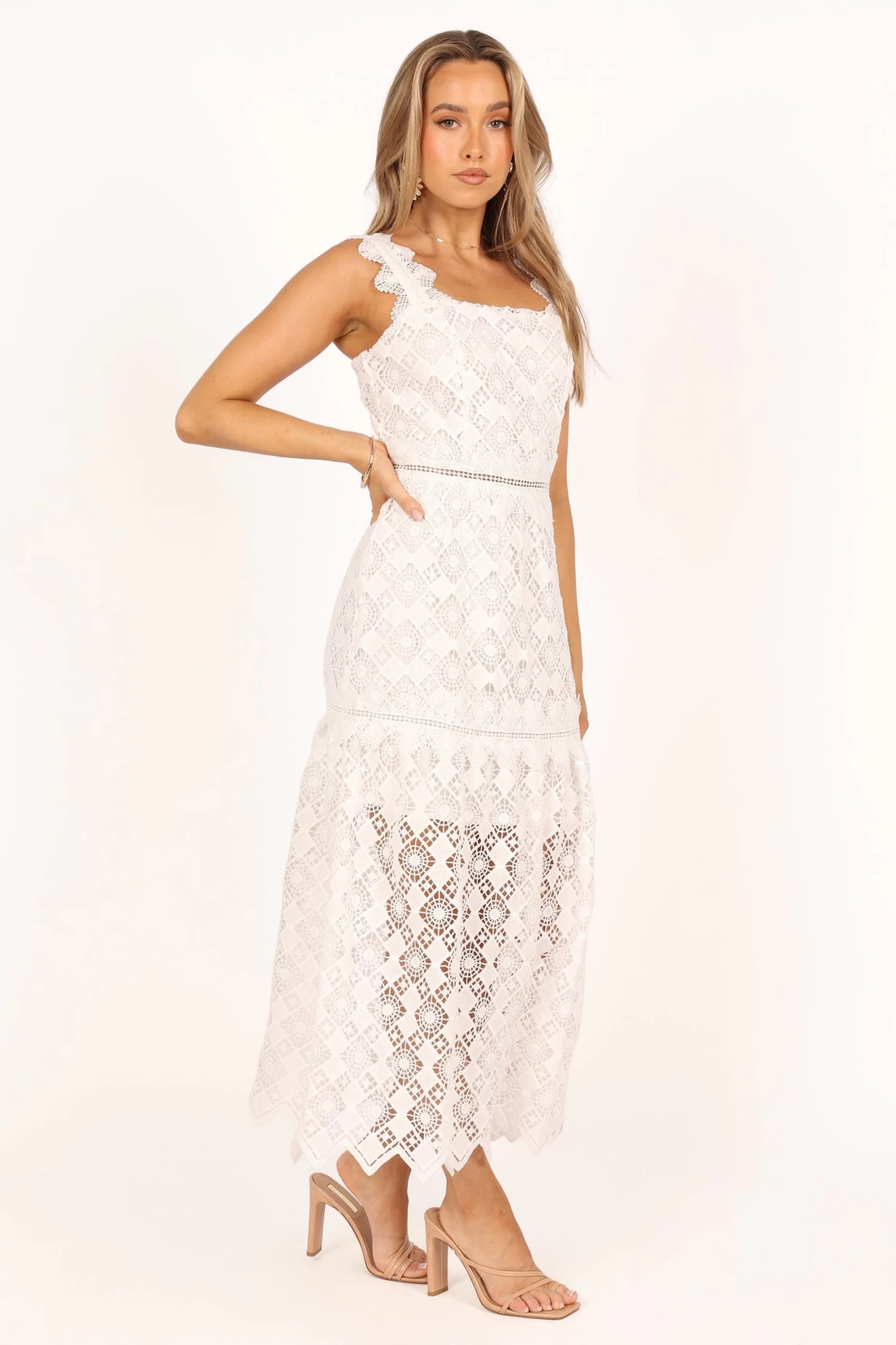 Harper Midi Lace Dress - White - Image 8