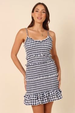 Ileena Shirred Frill Mini Dress - Navy