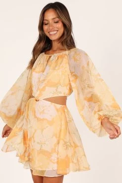 Jamille Cutout Long Sleeve Mini Dress - Yellow